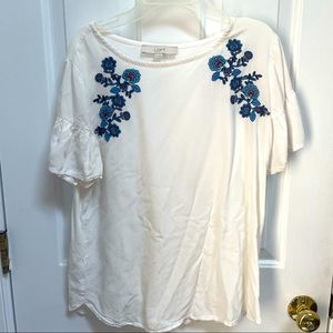 White shirt with floral detailing! Loft size small